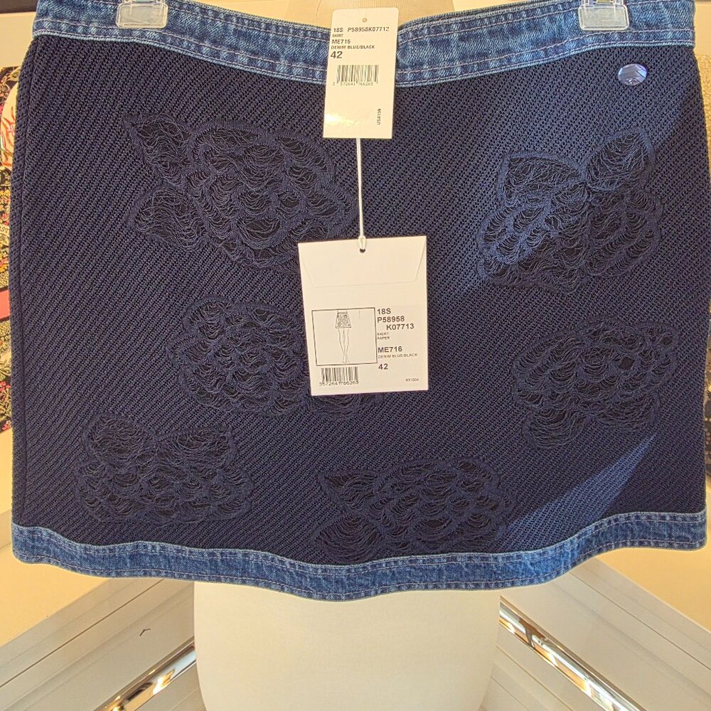 CHANEL Cotton A-Line Skirt with Floral Embroidery New $5950 size 42